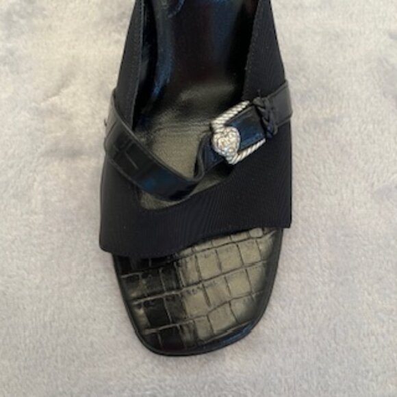 Brighton Black Croc Leather Mule Slip On Slide Sandal Mid Heel SquareToe 8 1/2 - Picture 9 of 12